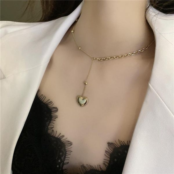 

pendant necklaces u-magical luxury stainless steel love heart necklace for women asymmetry letter metallic chain beaded jewelry, Silver