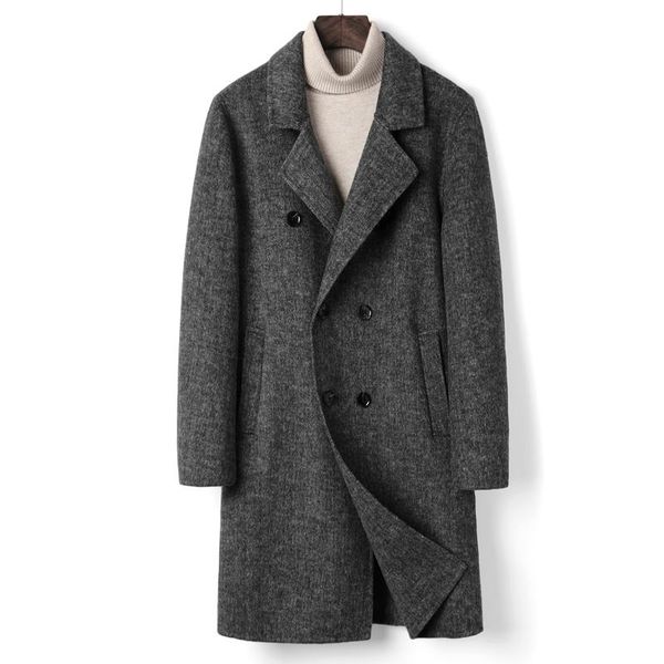 

men's wool & blends coat men coats for clothing 2021winter double-sided cashmere double breasted leisure long, Black