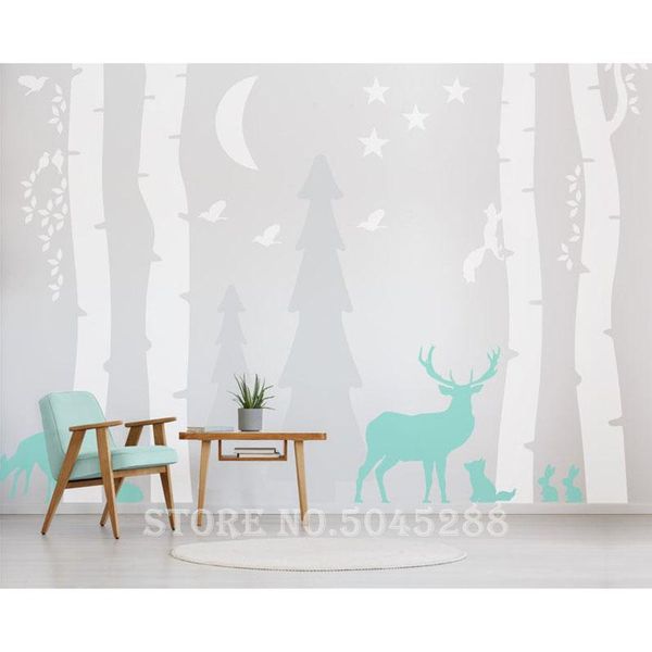 

wall stickers woodland decal birch tree nursery decor fir self adhesive pine trees deer forest animals custom sticker mural z341