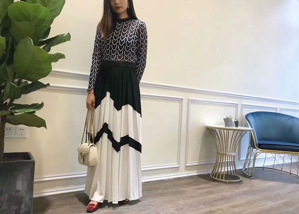 

delicate embroidery hollow out hook flower round collar stitching color blue and white pleated daily dress casual dresses, Black;gray
