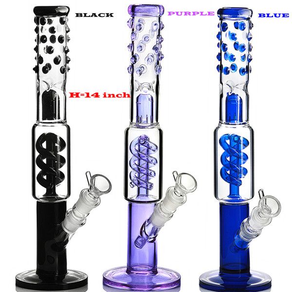 14 polegadas de altura gelo suave helix bobina copo bong percolador roxo com hastes para baixo e tigela de vidro bong reciclador dab rig 14mm