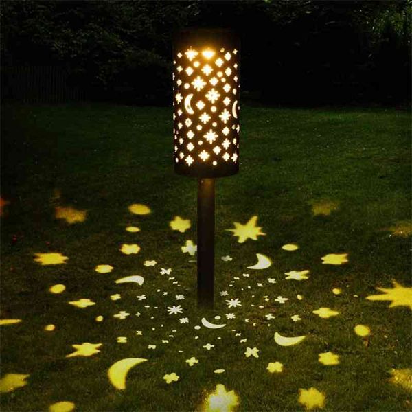 

new iron lantern hollow solar lawn led star moon outdoor garden flame ground lamp