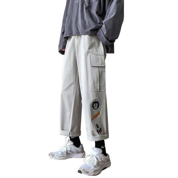 

men's pants 2021 fashion print cargo korean casual loose-fitting straight streetwear sweatpants, Black