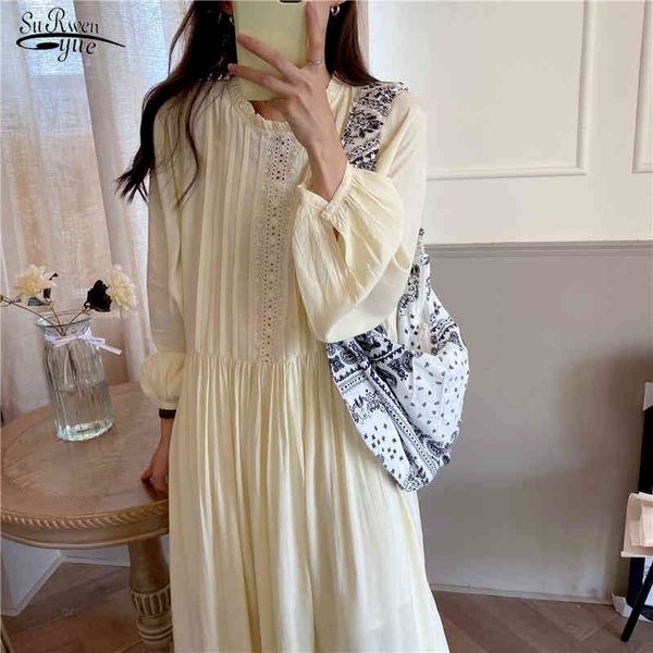 

comfortable long sleeves lace early elegant autumn dresses white sweet stylish gentle loose solid vestidoes 14515 210521, Black;gray