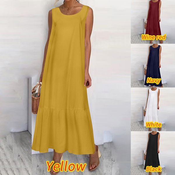 

celmia 2021 maxi long dress fashion women summer sundress cotton ruffles casual loose sleeveless party vestidos mujer plus size, Black;gray