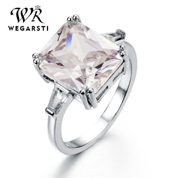 

cluster rings wegarsti classic luxury real solid 925 sterling silver ring square zircon wedding jewelry engagement for women fine, Golden;silver