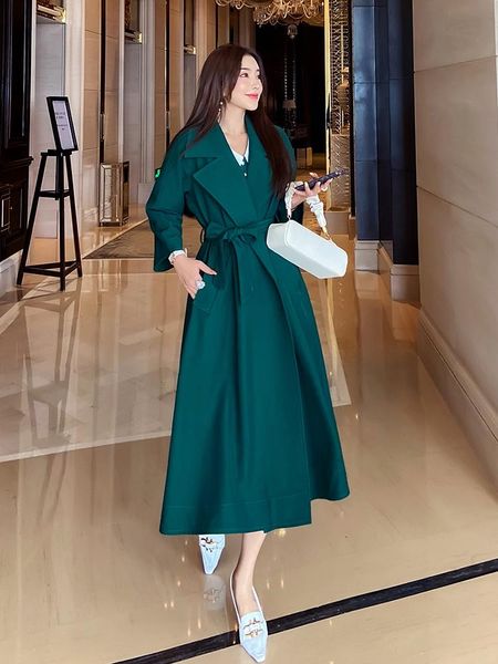 

women's trench coats dark green windbreaker 2021 mid long korean loose temperament early autumn thin coat, Tan;black