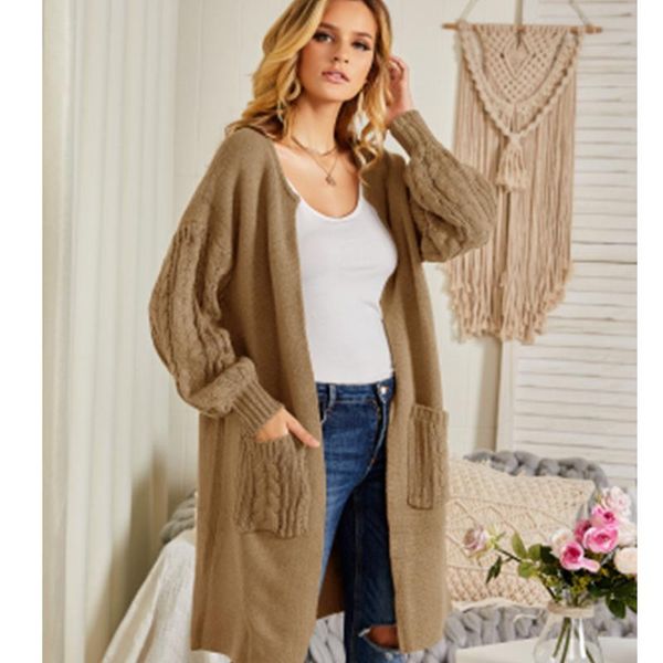 

women's knits & tees gray plus size cardigan women 2021 autumn winter long sweaters knitted coats female pocket midi cardigans outwear, White