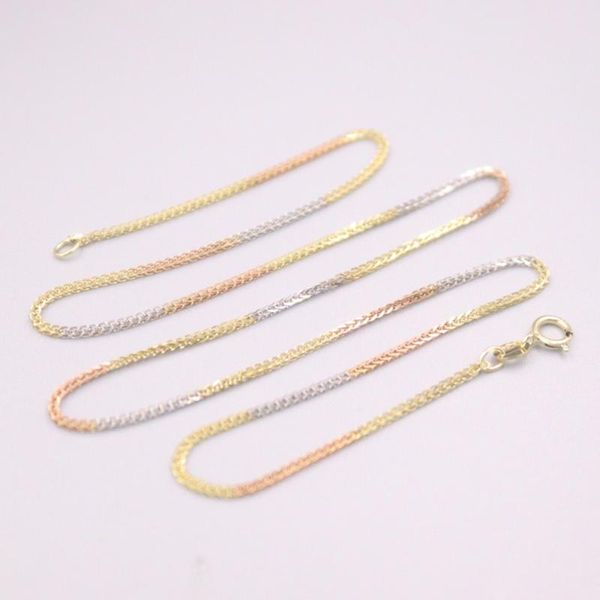 

chains pure 18k multi-tone gold chain lucky 0.9mm wheat link necklace 16inch / 2.3g stamped au750 for woman gift, Silver