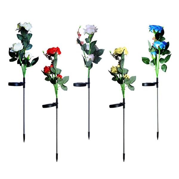 

lawn lamps outdoor solar stake lights 3 rose flowers garden waterproof decorative for patio, landscape backyard