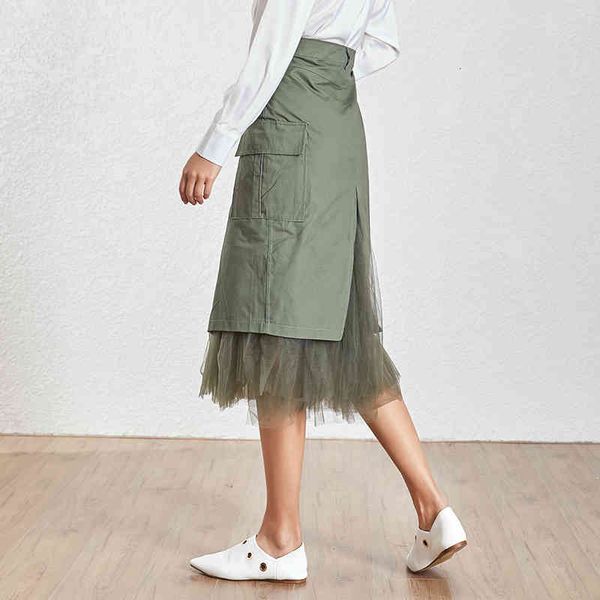 

skirts patchwork pocket mesh female skirt high waist split midi skirts for women fashionable clothing 2021 tide spring, Black