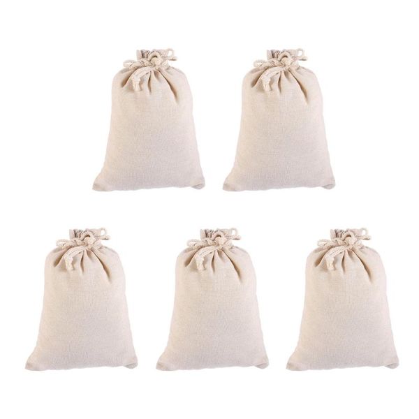 

5pcs large storage pouches practical linen sundries drawstring (beige) bags