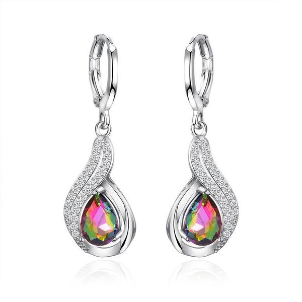 

water drop colorful dangle earrings ethnic style zircon alloy ear drops women party gift buckle earring jewelry, Silver