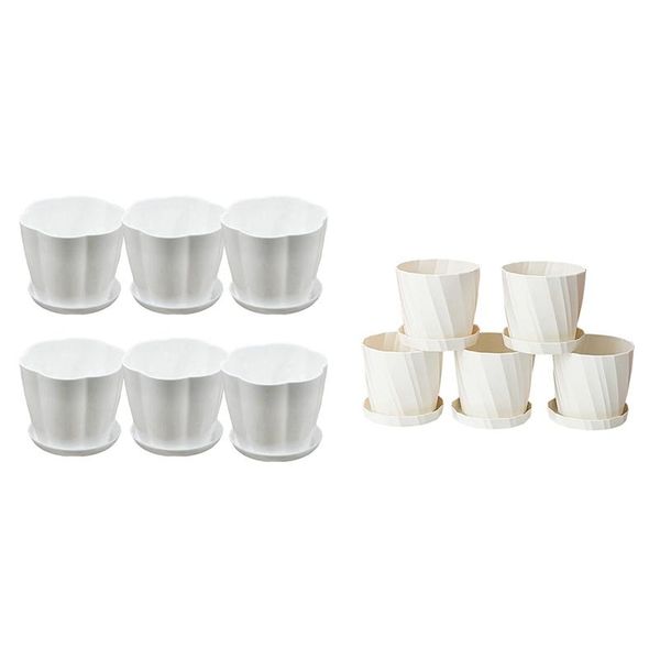 

12 pack 5.1inch white plastic flower plant pots with 5pcs 6.6 inch plastic planters flower pots