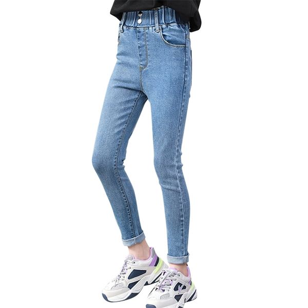 

girls jeans solid color for spring autumn children's casual style clothes 6 8 10 12 14 210528, Blue