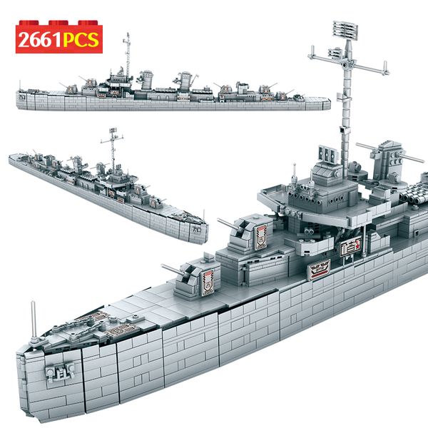 

2661Pcs Military Warship Boat Mini Building Blocks Technical Creator USS Johnston City Cruise Ship DIY Bricks Toys for Children