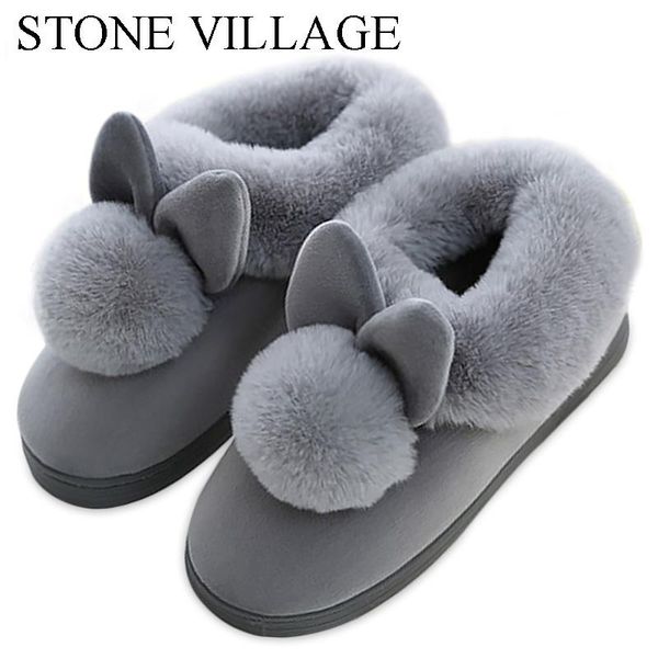 

slippers stone village winter super soft warm plush women shoes funny ladies casual indoor home woman, Black