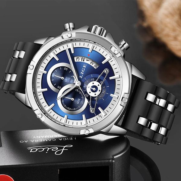 

wristwatches reloj hombre silicone mens watches lige casual fashion watch men waterproof quartz relogio masculino, Slivery;brown