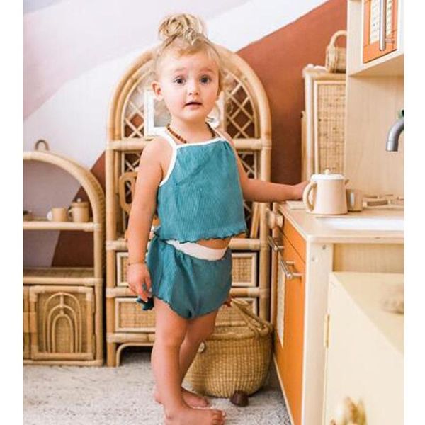 

clothing sets pit article tanks girls suspenders solid crop short pants clothes outfits set casual kids cotton ensemble fille, White