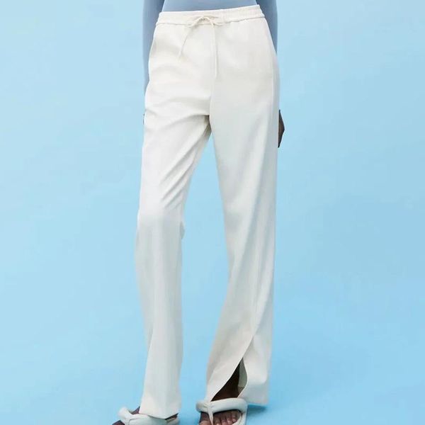 

women's pants & capris 2021 white mopping trousers spring and summer ladies fashion mid-waist lace-up hem womens straight, Black;white