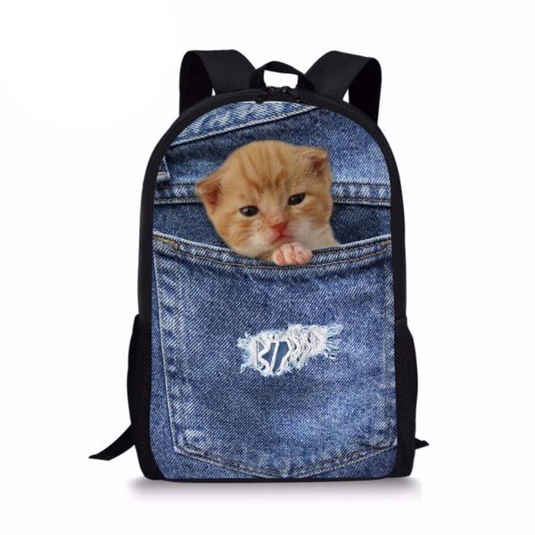 

customzied personalized teen girls school bags cute denim cat schoolbag for kids primary junior student bookbag mochila