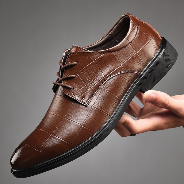 

men's busins drs leather sho plaid men's british trend pointed toe slope heel office large, Black
