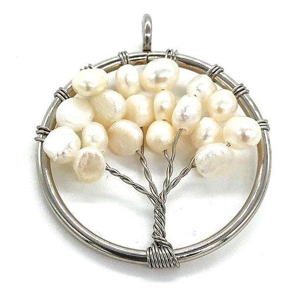 

pendant necklaces 50mm big circle tree charm dangle lucky life gifts real baroque pearls natural freshwater, Silver