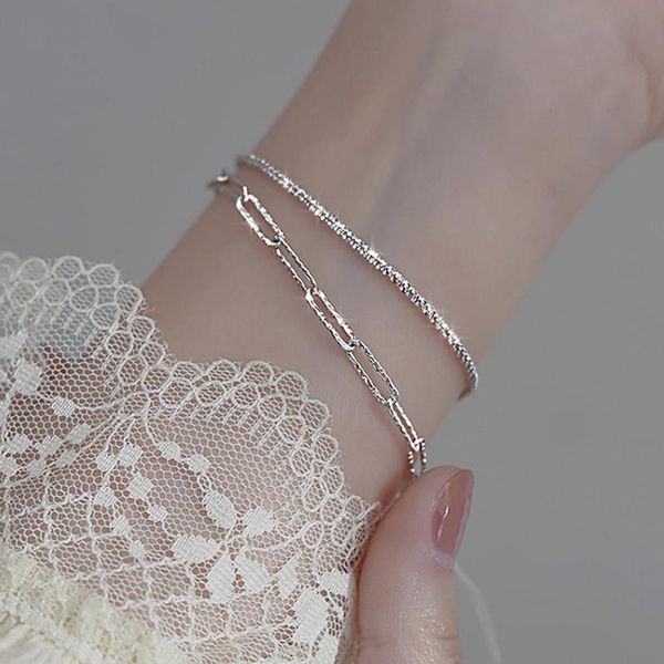 

link, chain s925 silvery fashion bracelet necklace creative geometry temperament minimalist jewelry for women party birthday gift, Black