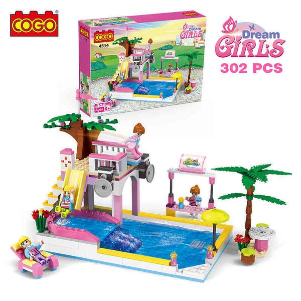 

cogo 302pcs swimming pool building blocks compatible legoinglys friends bricks figures kids toys for girls children