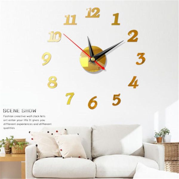 

modern large wall clock 3d mirror sticker unique big number watch diy decor art decal home decoration clocks