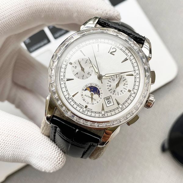 

multifunction watch men watches 9100 mechical movement sapphire mirror casual wristwatch leather strap design-watch 42mm classic designing, Slivery;brown