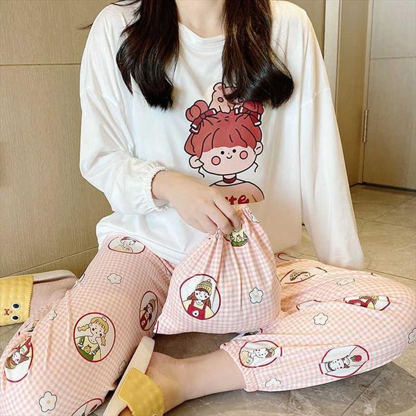 

spring and autumn korean women sleepwear bags pajamas love cartoon long sleeved trousers home suit tracksuit wholesale trade, Black;red