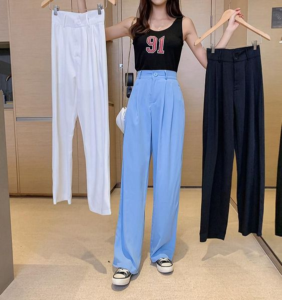 

style high waist straight leg loose pants wide trousers for women korean version slimming summer casual women's & capris, Black;white