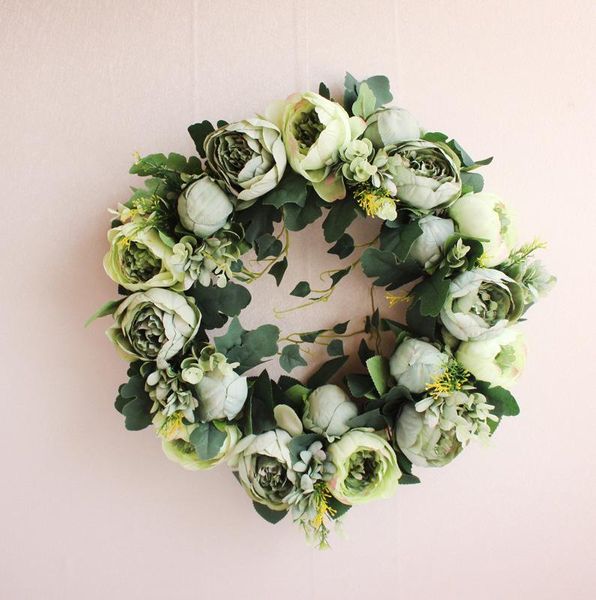 

european style peony wreath 40cm artificial flowers welcome door ornaments christmas party wedding home decoration decorative & wreaths