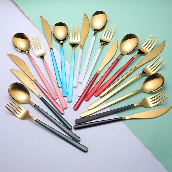 

stainless steel cutlery forks knives spoons tableware set kitchen dinnerware gold 3pcs spoon fork dinner dishwasher safe sets