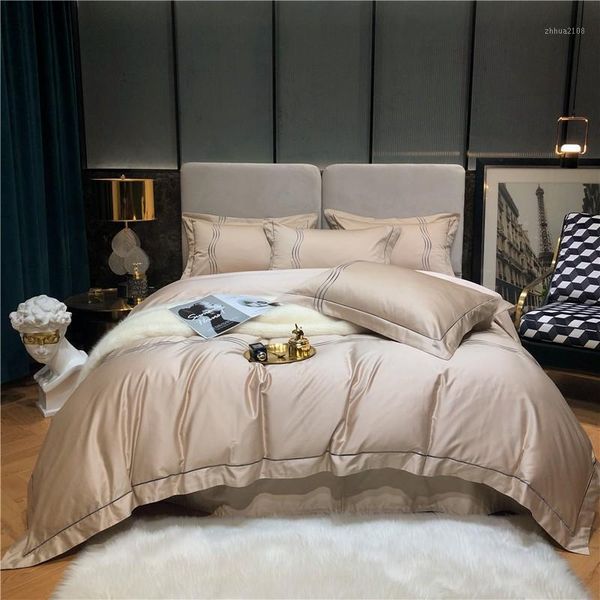 

bedding sets 100%egyptian cotton 1200tc embroidery set  king 4pcs luxury champagne comforter cover and 1bed sheet 2pillowcases1
