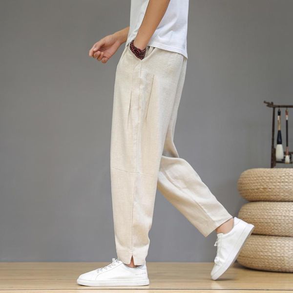 

men's pants 2021 spring summer casual men linen fashion outdoor lightweight loose jogging sport big size pantalons hommes d30, Black