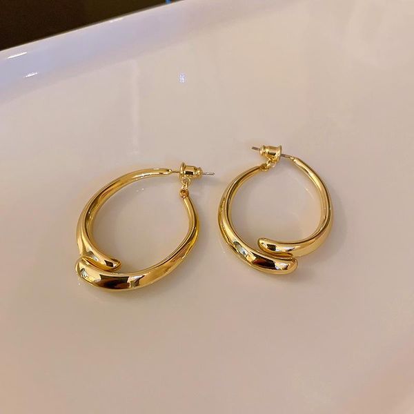 

hoop & huggie minar minimalist big gold color metal earrings for women female hollow open crossed circle statement party jewelry, Golden;silver