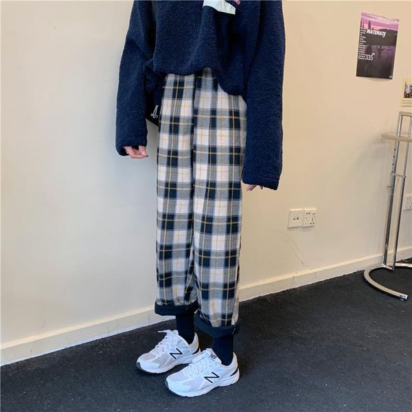 

women's pants & capris women korean black plaid casual 2021 streetwear harem female checkered trousers, Black;white
