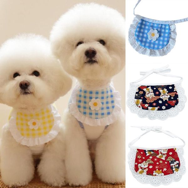 

dog apparel 2021 ins collar bib pet decor plaid flower design scarf bichon teddy puppy clothes accessories cat pets supplies