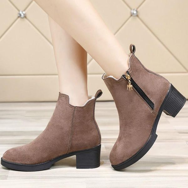 

boots womens fashio british style shoes 2021 ankle cashmere high heels winter snow botas for women eather, Black