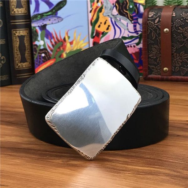 

mirror metal belt buckle men leather genuine ceinture homme jeans belts for male strap mbt0024, Black;brown