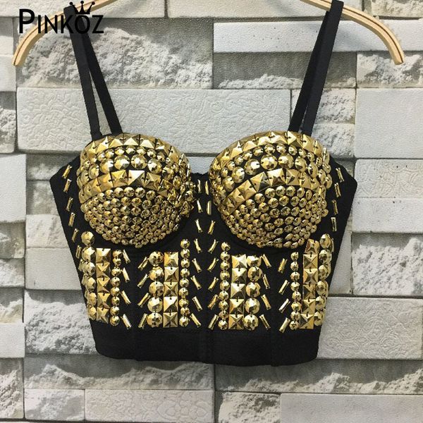 Sexy Paillettes Top Rave Festival Glitter Bustier Golden Tank Party Night Club Gilet fatto a mano Reggiseno con perline 210421