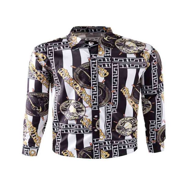

beach large 2019 men's long sleeve new printed shirt, White;black