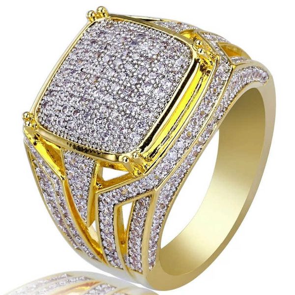

18k plated square ring hiphop full diamond men's engagement ring, Golden;silver