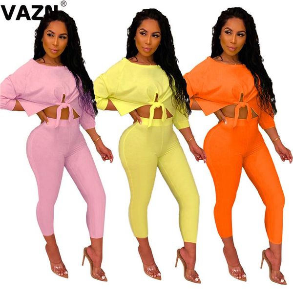 

women's tracksuits vazn 2021 autumn soft novelty energy solid young full sleeve bandage long pants skinny women 2 piece set, Gray