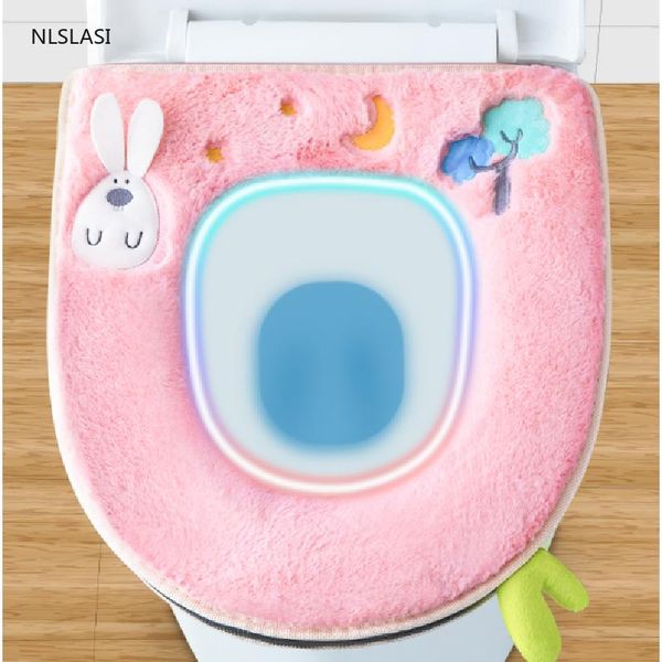 

2pcs home universal soft type keep warm portable toilet mat waterproof washable plush set bathroom accessories seat covers