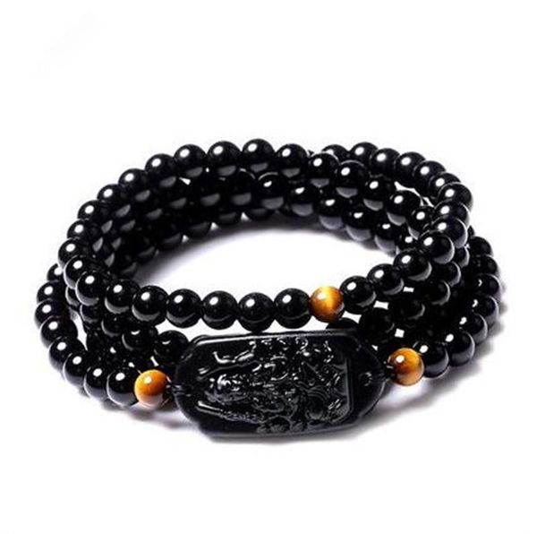 

natural gold obsidian 108 buddha bead bracelet 12 zodiac guardian gods multi-laps crystal 6mm wholesale beaded, strands, Black
