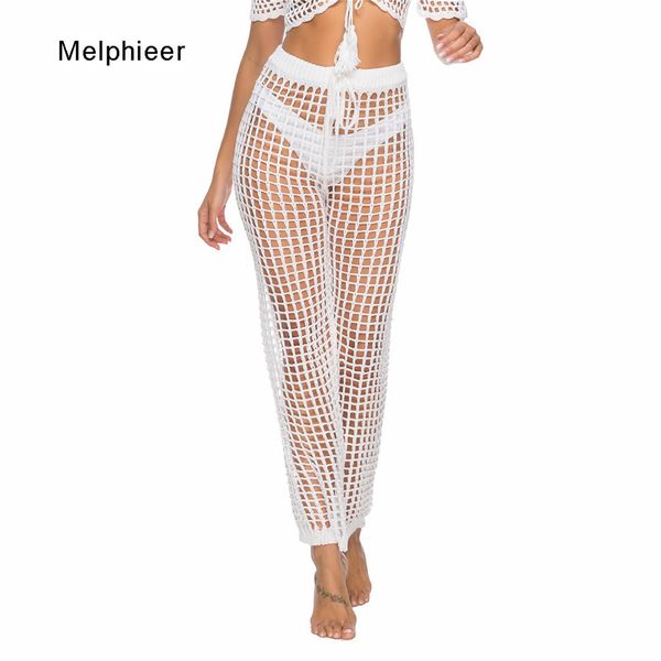 

ladys 2021 beachwear clothing hollow knitted trousers crochet beach cover pants dstring belt beach cover bottomby air