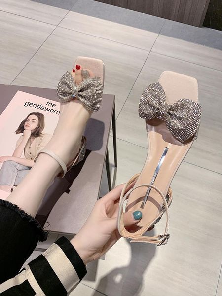 

the bowknot rhinestone sandals in summer, Black